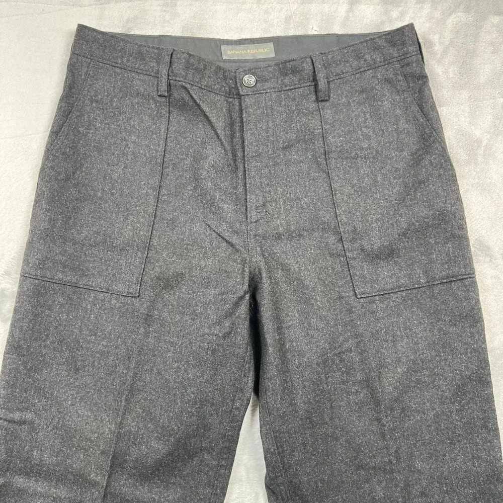 Banana Republic Trousers Men 35x32 Gray Wool Blend Wide Leg Patch Pocket Pants